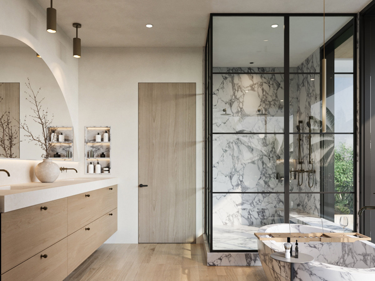Casa Sera — Primary bathroom shower — rendering