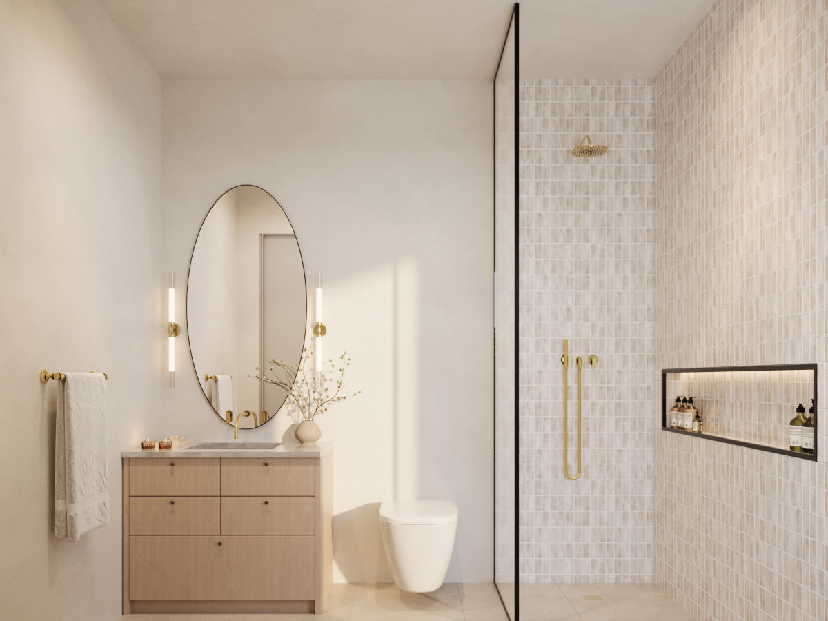 Casa Sera — Guest bathroom vanity — rendering