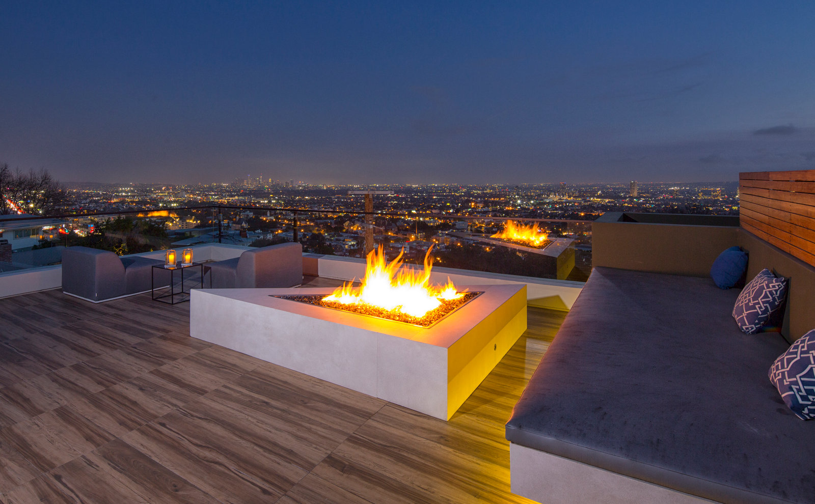HollywoodLand — Rooftop fireplace and skyline