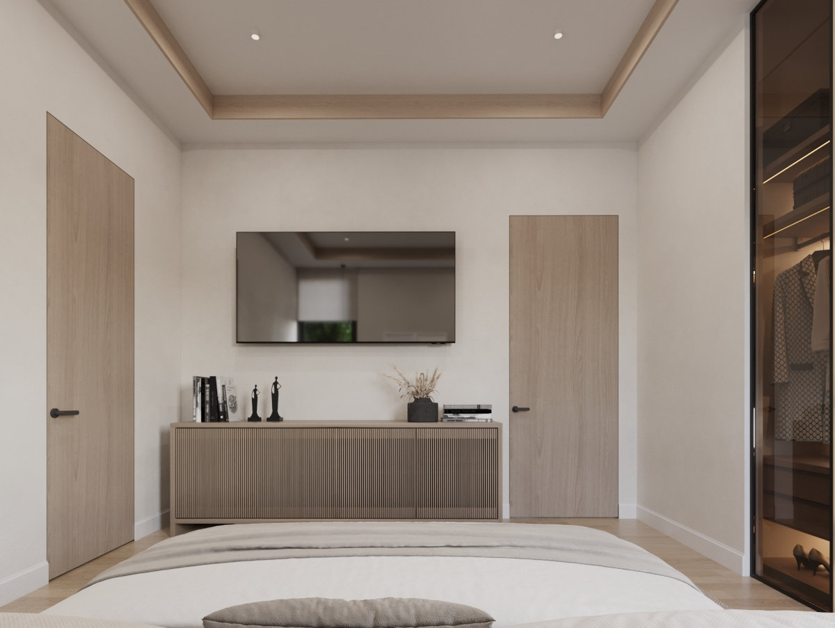 Casa Sera — Bedroom media wall — rendering