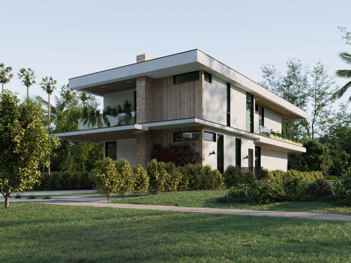 Casa Sera — Side elevation and landscaping — rendering