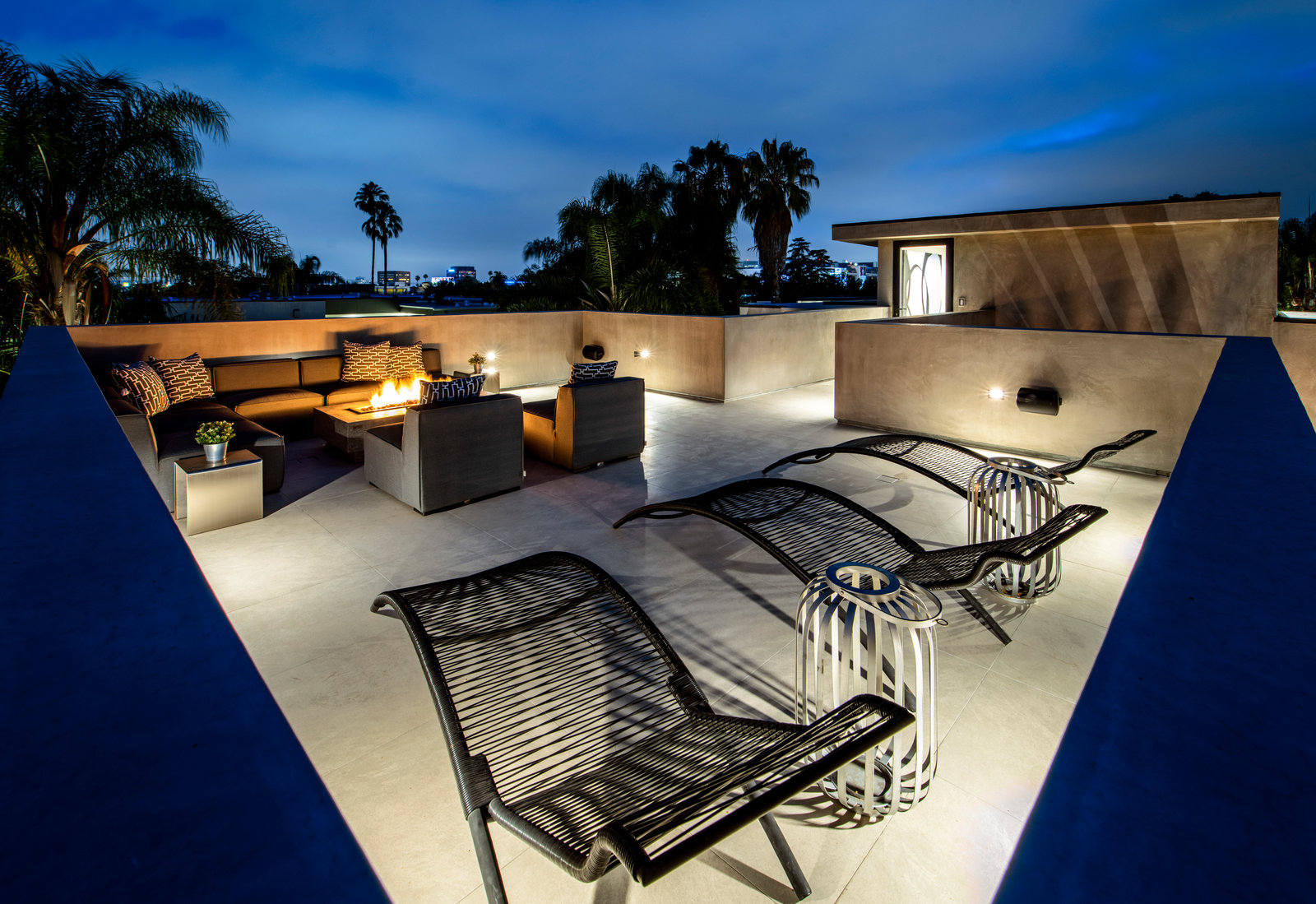 Rooftop lounge at Casa De Flor at dusk